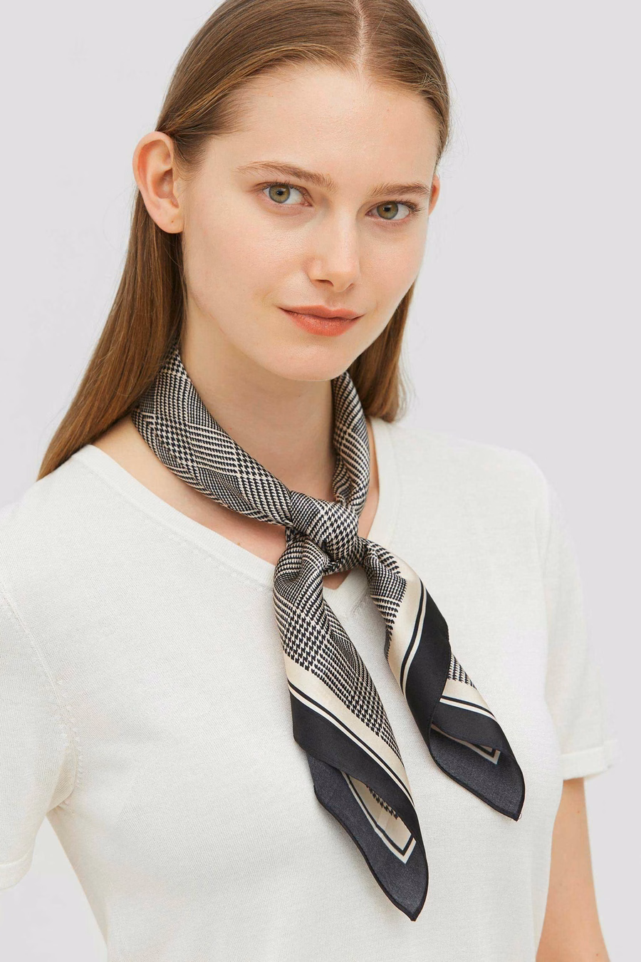 Houndstooth Gedrukte Vierkante Zijden Sjaal