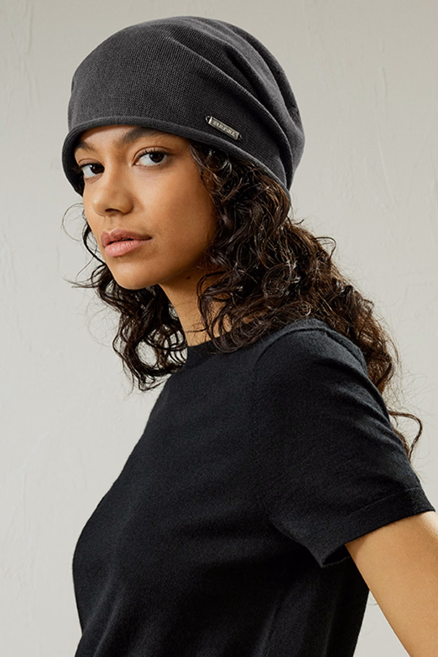 Versatile Metal Logo Silk Beanie