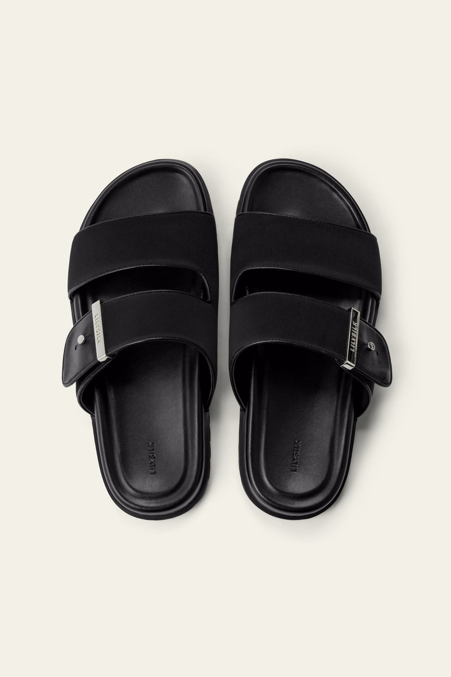 Zijde Charmeuse Dubbel-Band Platte Sandalen