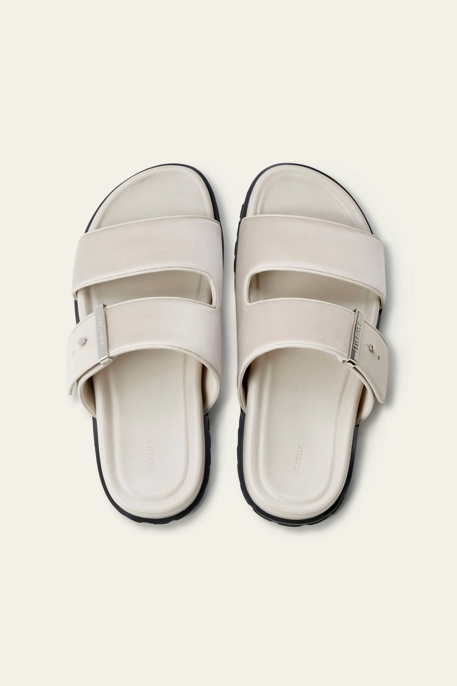 Zijde Charmeuse Dubbel-Band Platte Sandalen