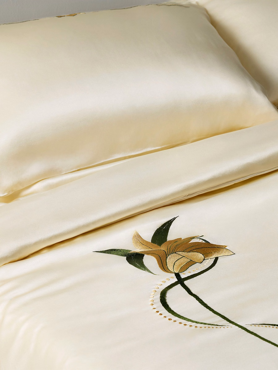 2-Pack Silk Pillowcase with Lily Embroidery