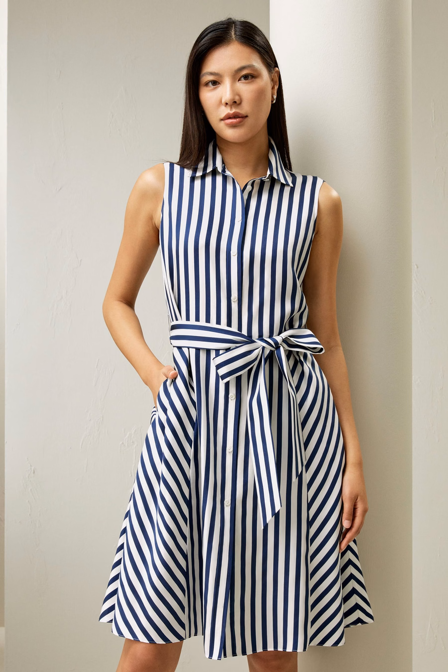 Silk Striped Sleeveless Dress