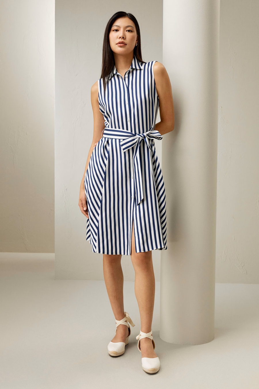 Silk Striped Sleeveless Dress