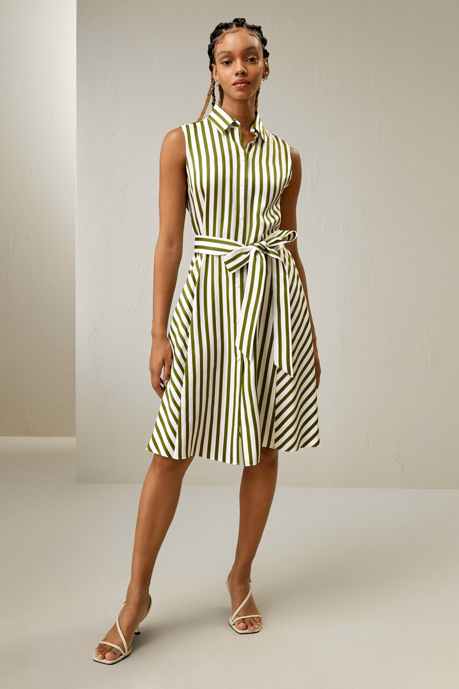 Silk Striped Sleeveless Dress