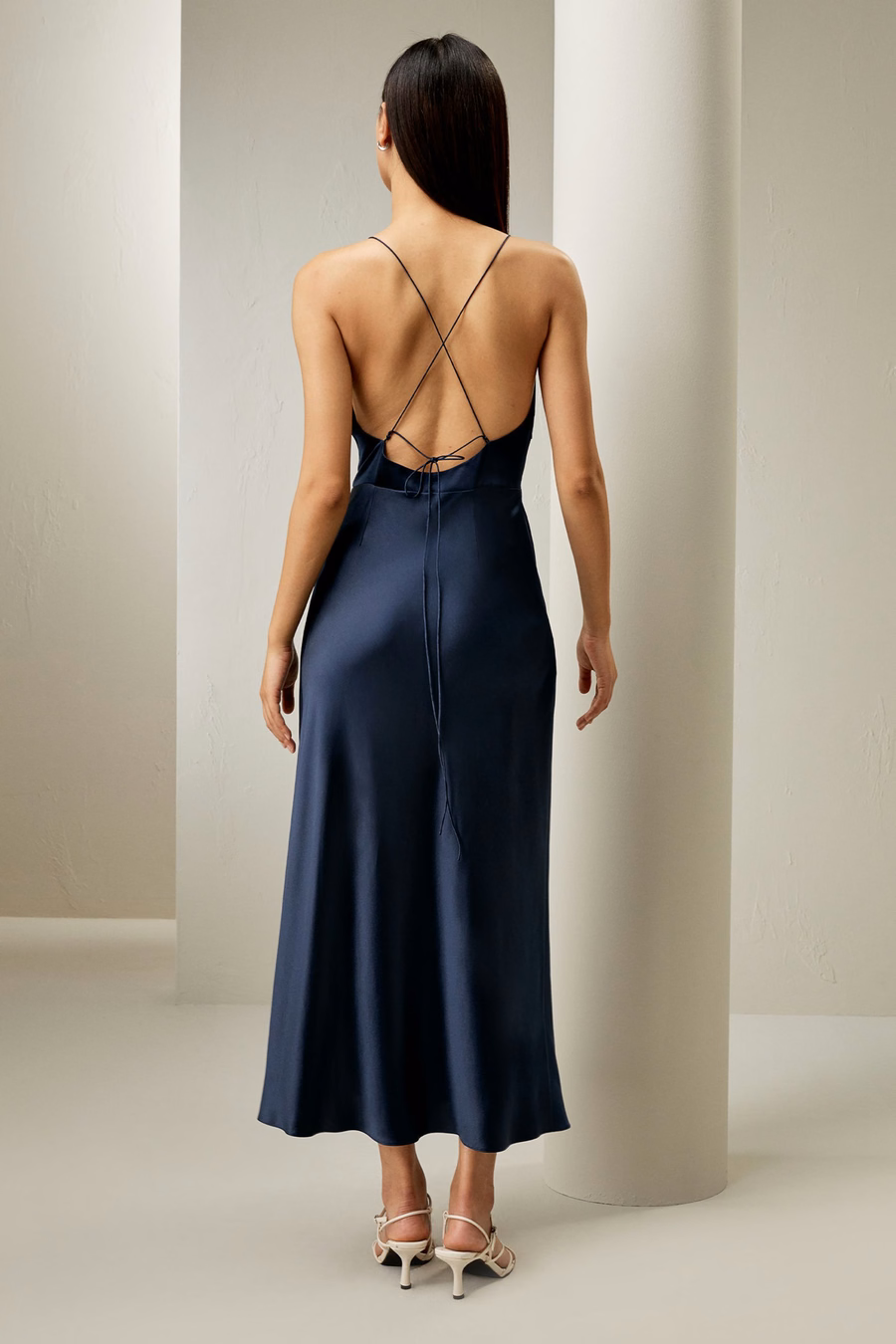 Back Tie Silk Maxi Dress