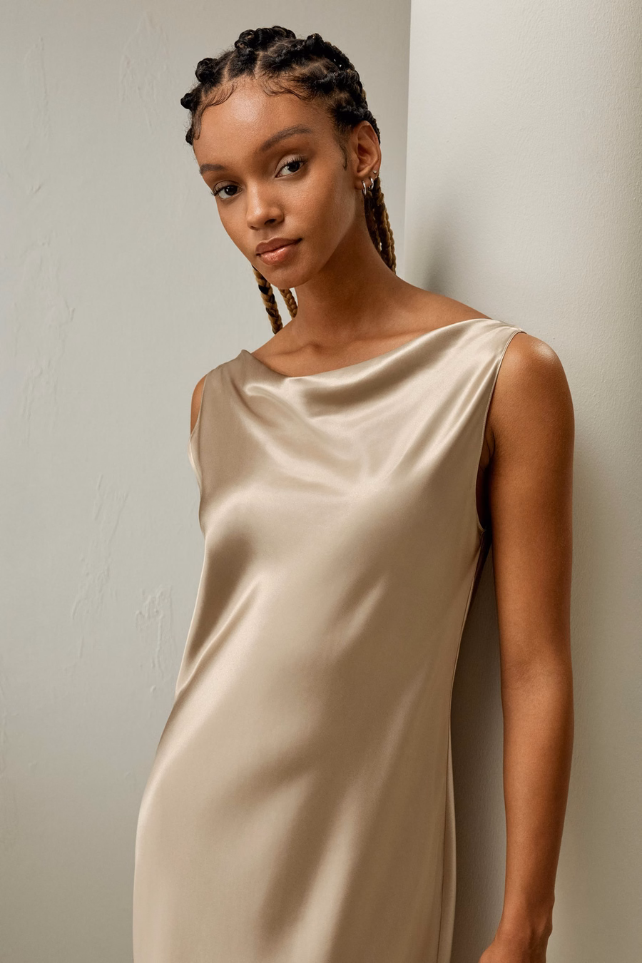Cowl-Neck Watershine Zijden Midi Jurk