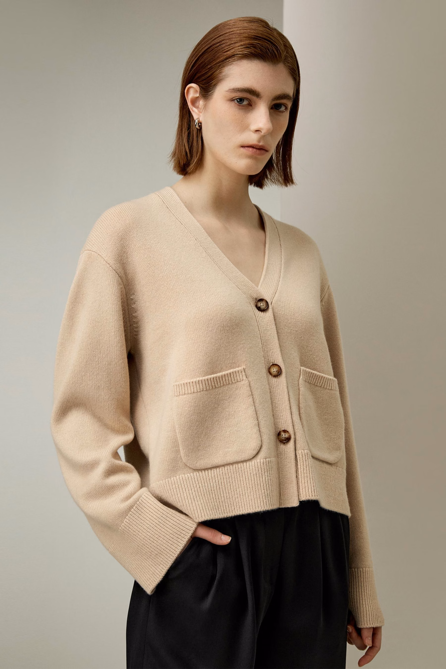 Korte wol-kashmir mengsel cardigan