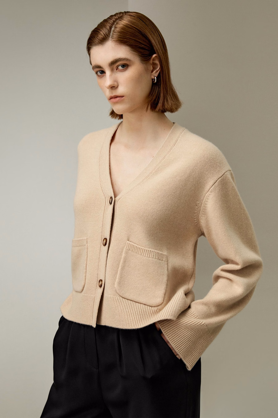 Korte wol-kashmir mengsel cardigan