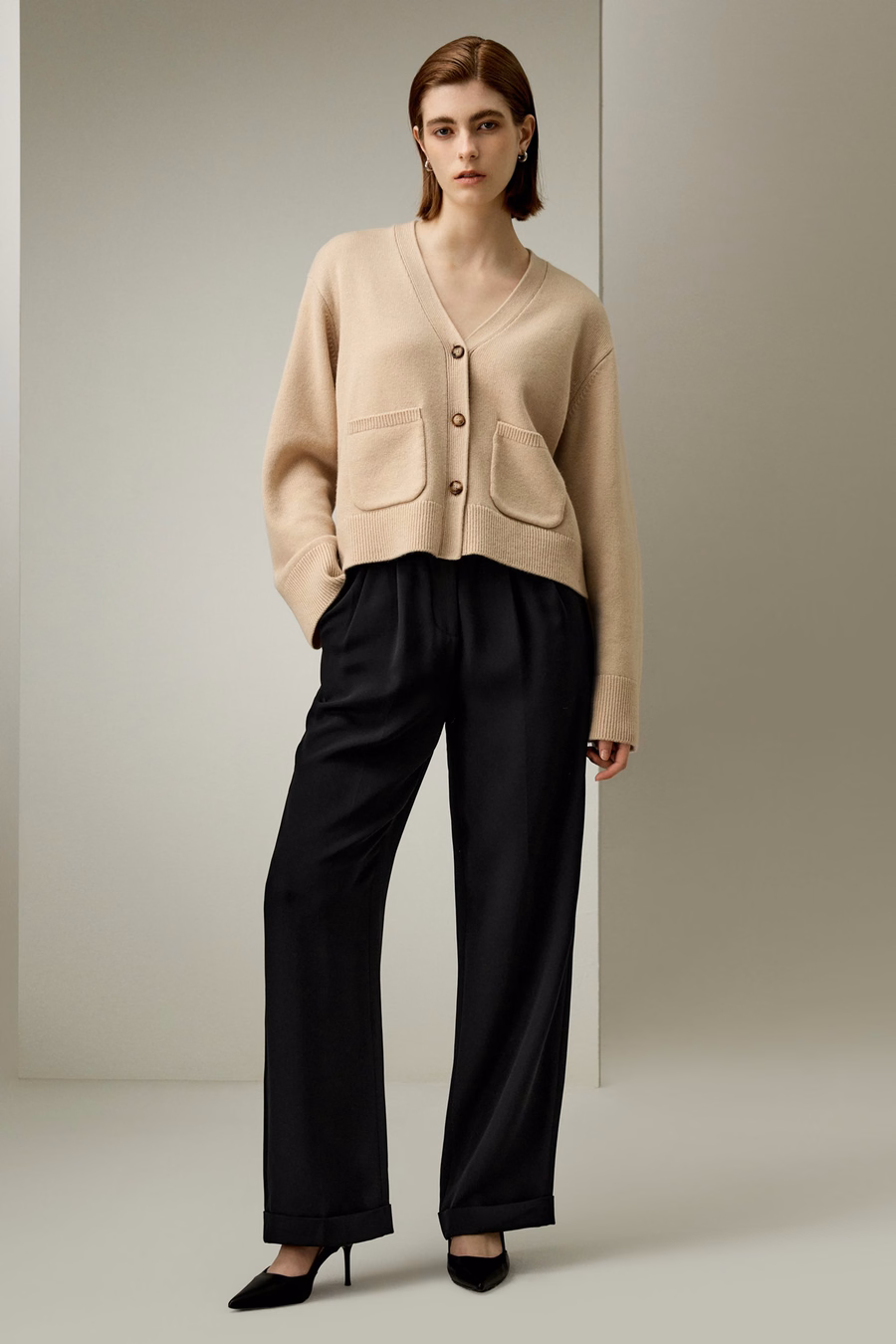 Korte wol-kashmir mengsel cardigan