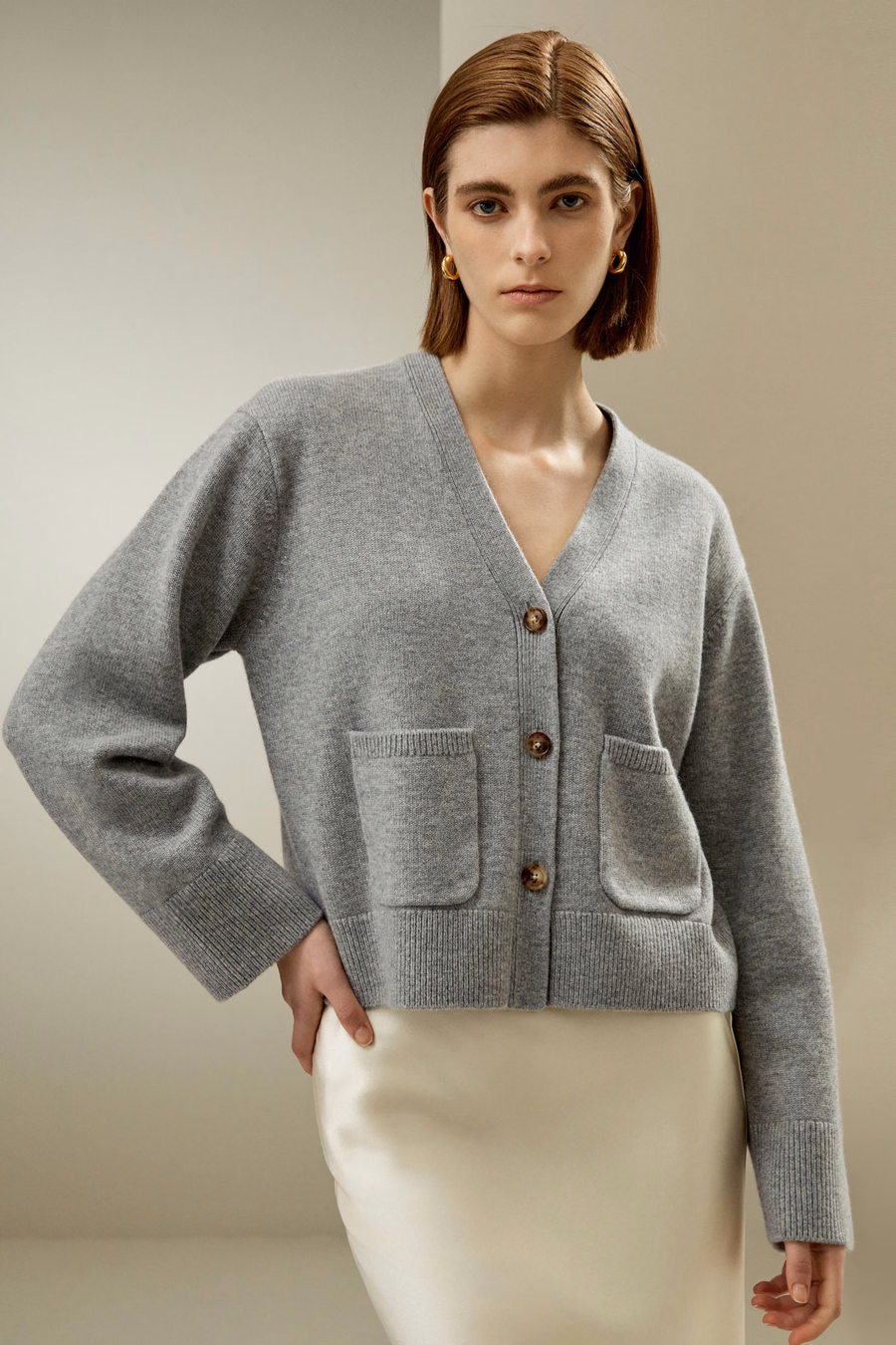 Korte wol-kashmir mengsel cardigan