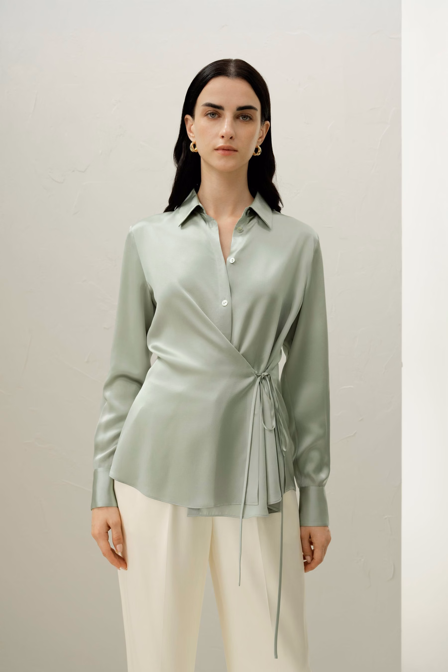 Convertible Silk Charmeuse Shirt