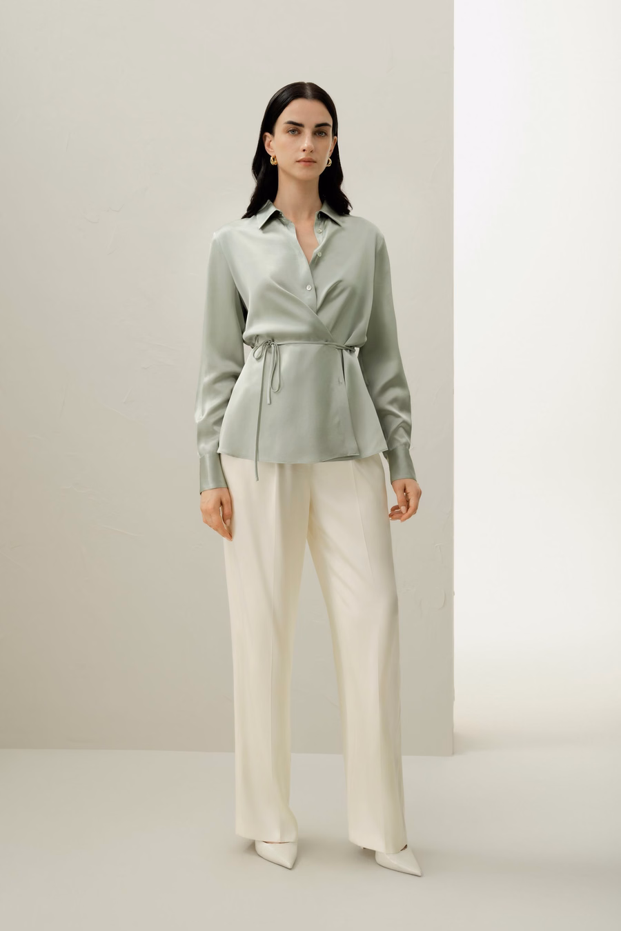 Convertible Silk Charmeuse Shirt