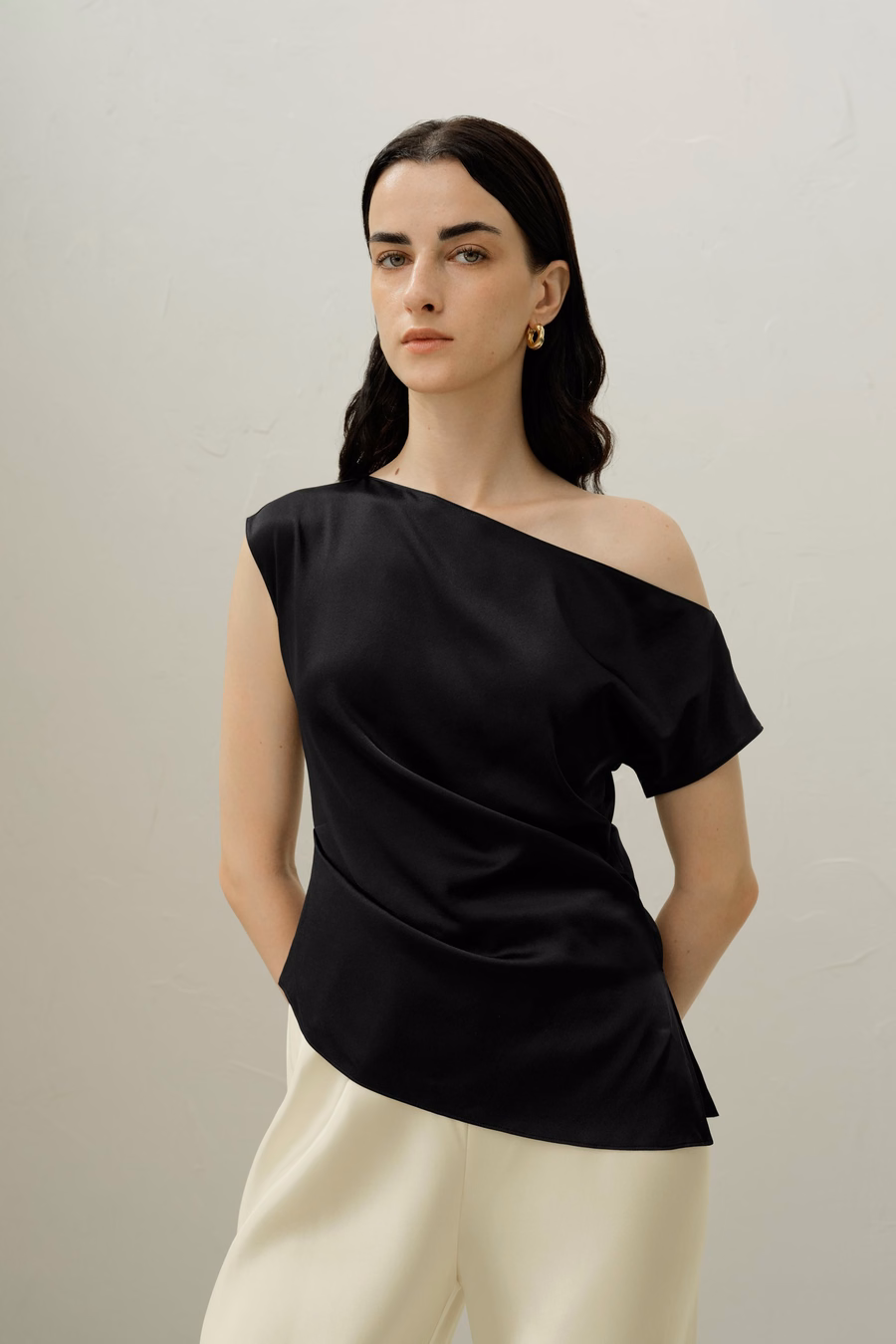 Stretch Charmeuse Asymmetrische Top