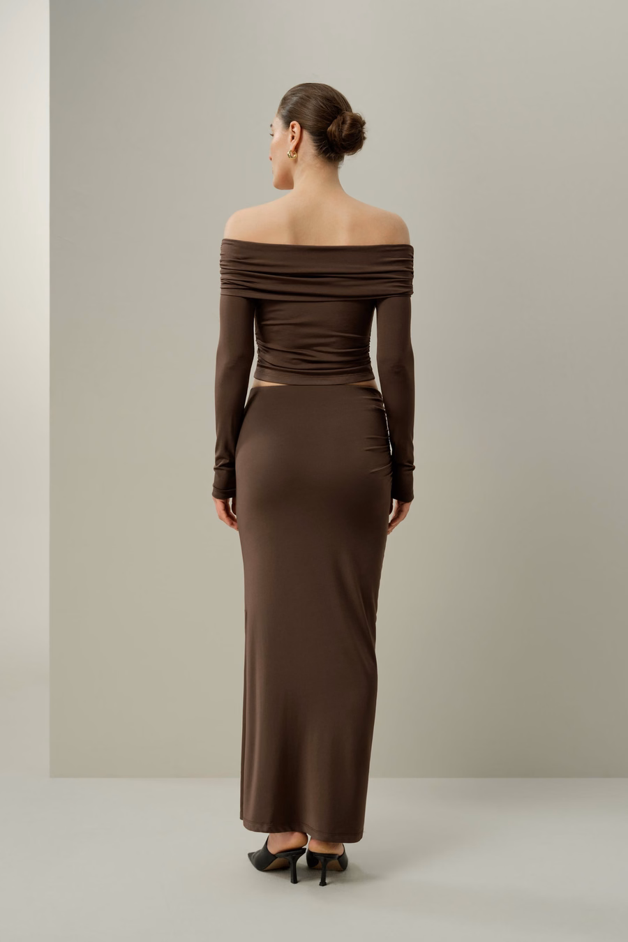 Silk Breeze Jersey Off-Shoulder Lange Mouwen Top
