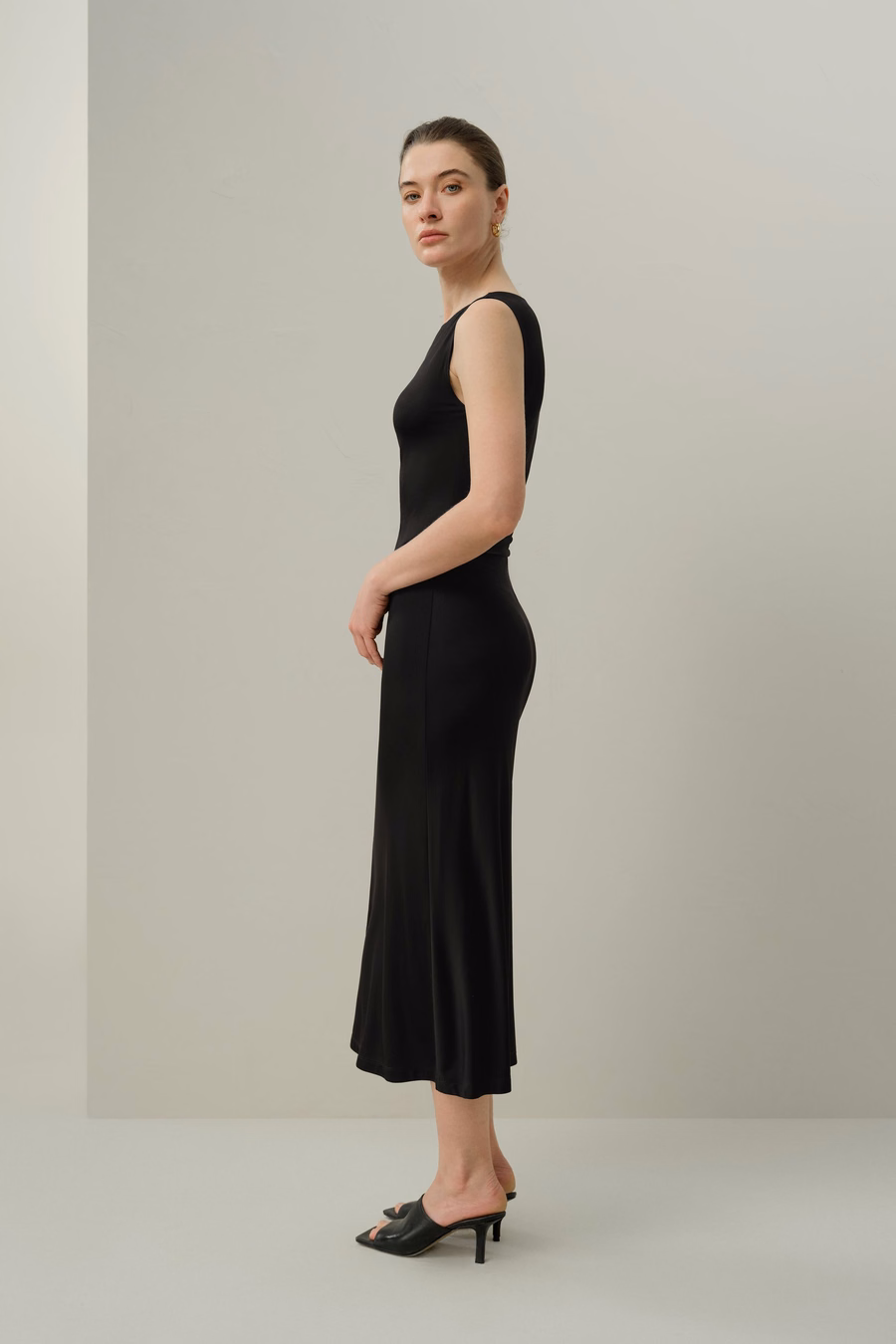 Zijde Breeze Jersey Slim Aansluitende Asymmetrische Jurk