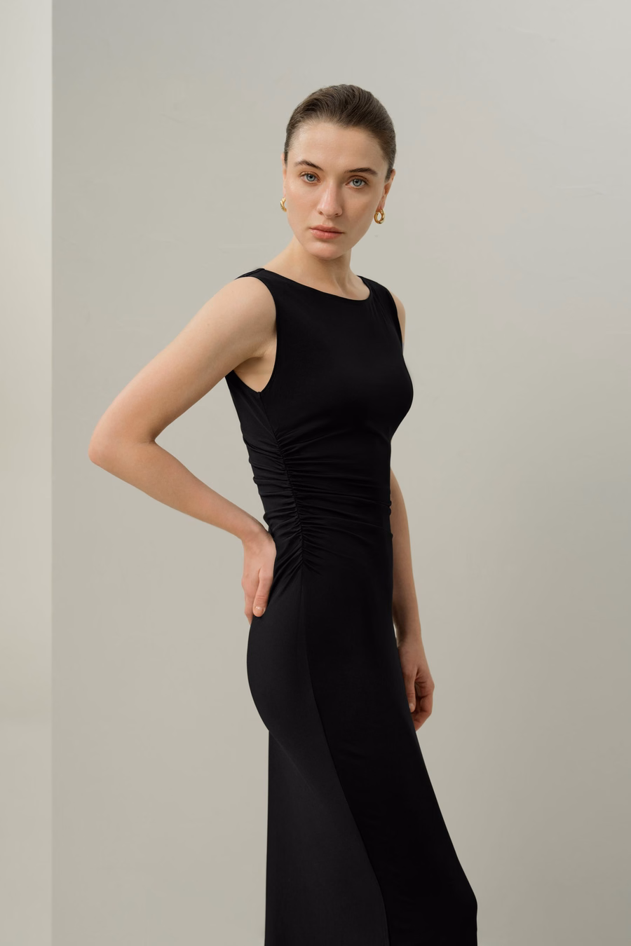 Zijde Breeze Jersey Slim Aansluitende Asymmetrische Jurk