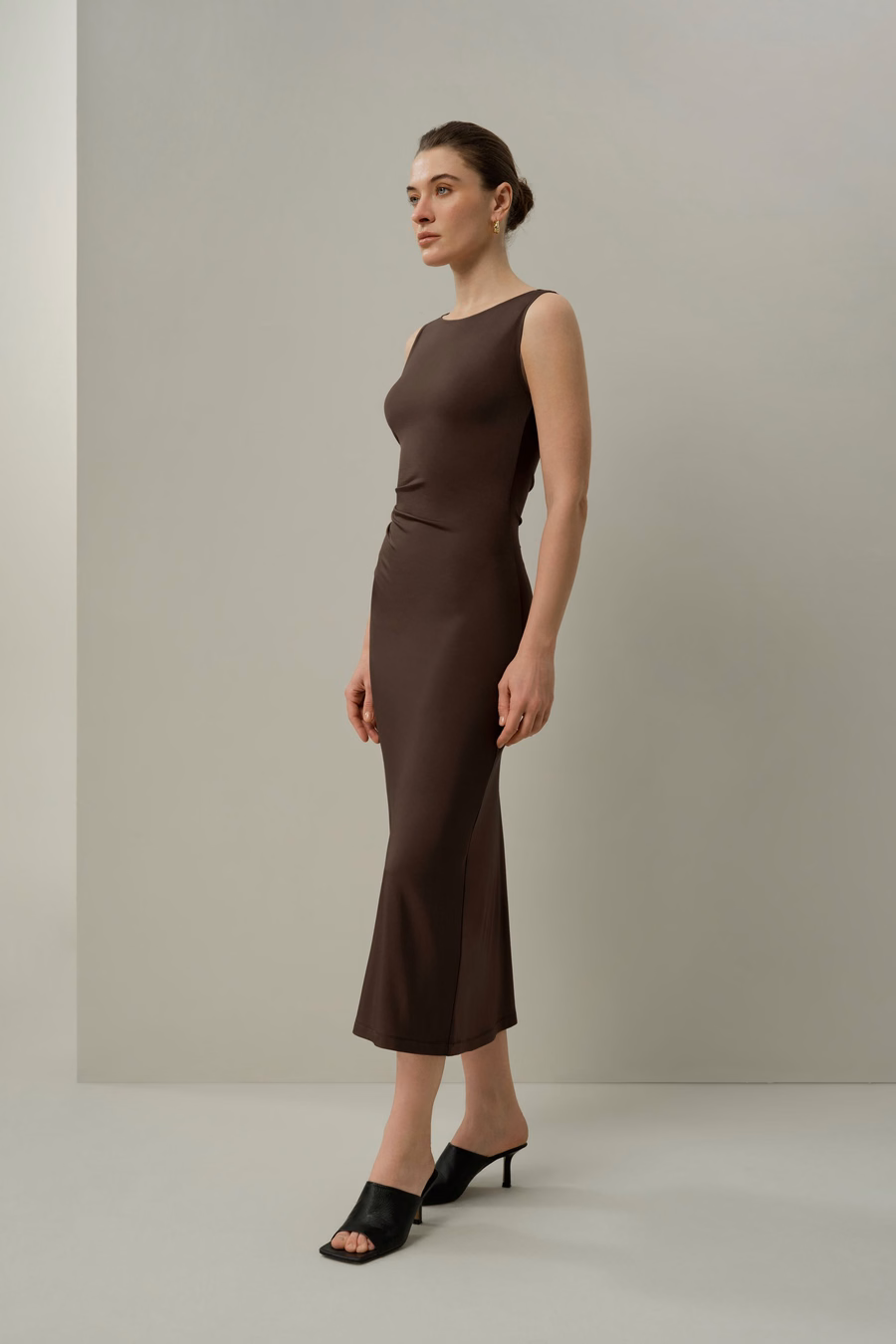Zijde Breeze Jersey Slim Aansluitende Asymmetrische Jurk