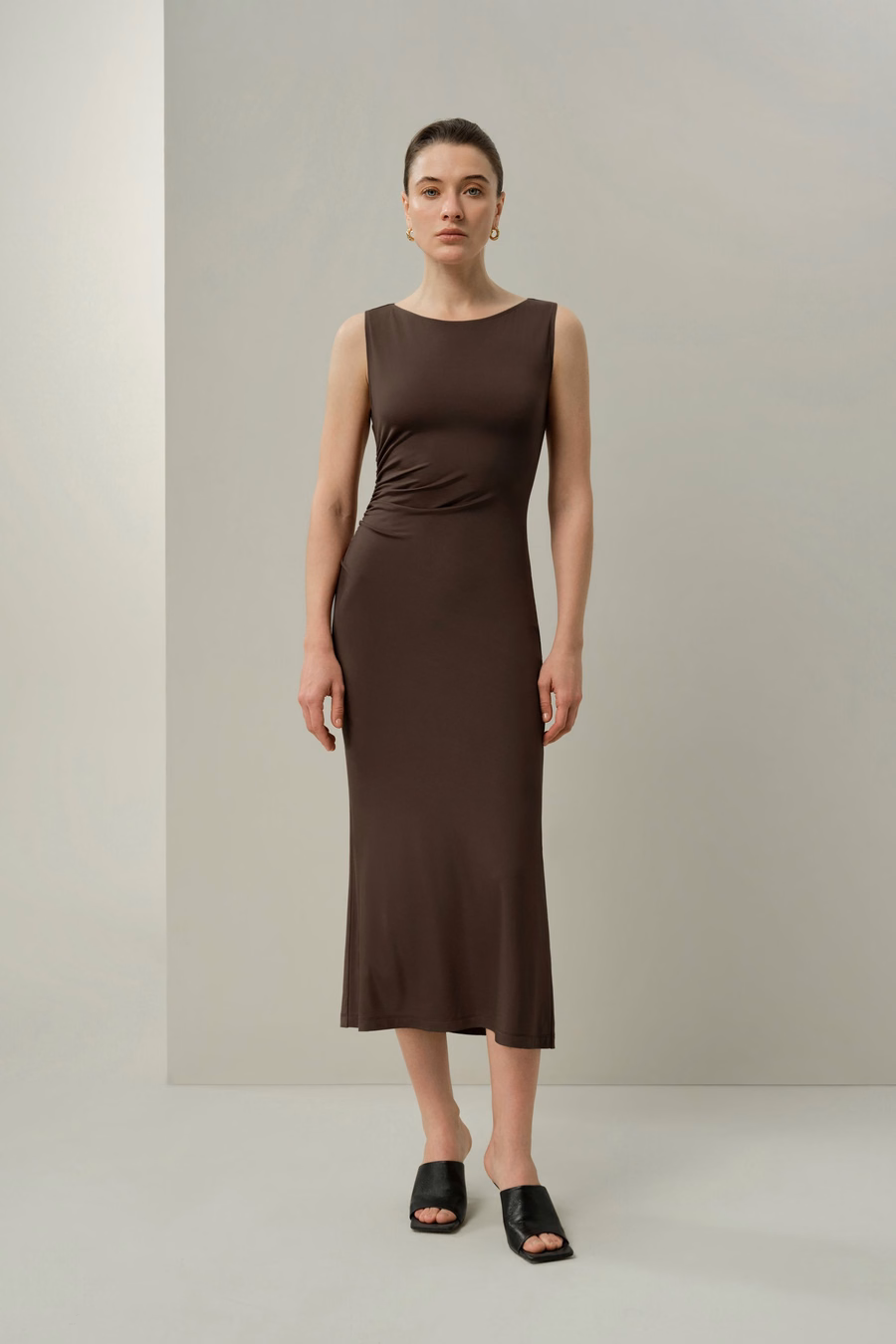 Zijde Breeze Jersey Slim Aansluitende Asymmetrische Jurk