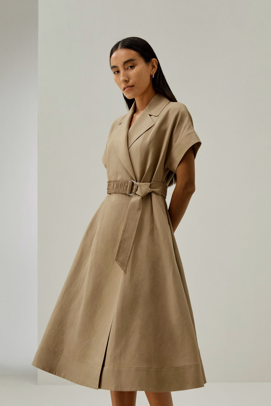 Korte Mouwen Trenchcoat-Inspiratie Jurk