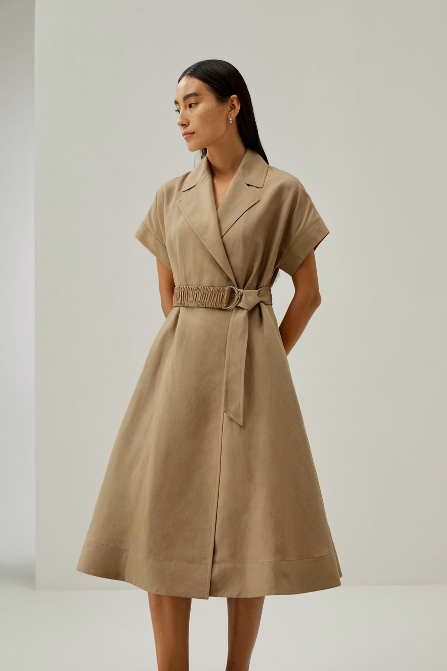 Korte Mouwen Trenchcoat-Inspiratie Jurk