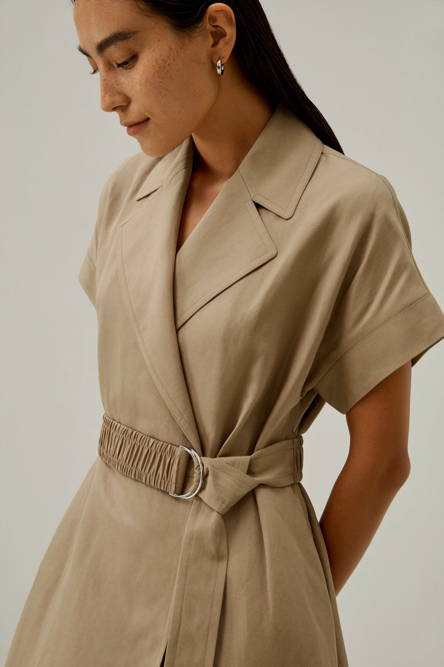 Korte Mouwen Trenchcoat-Inspiratie Jurk