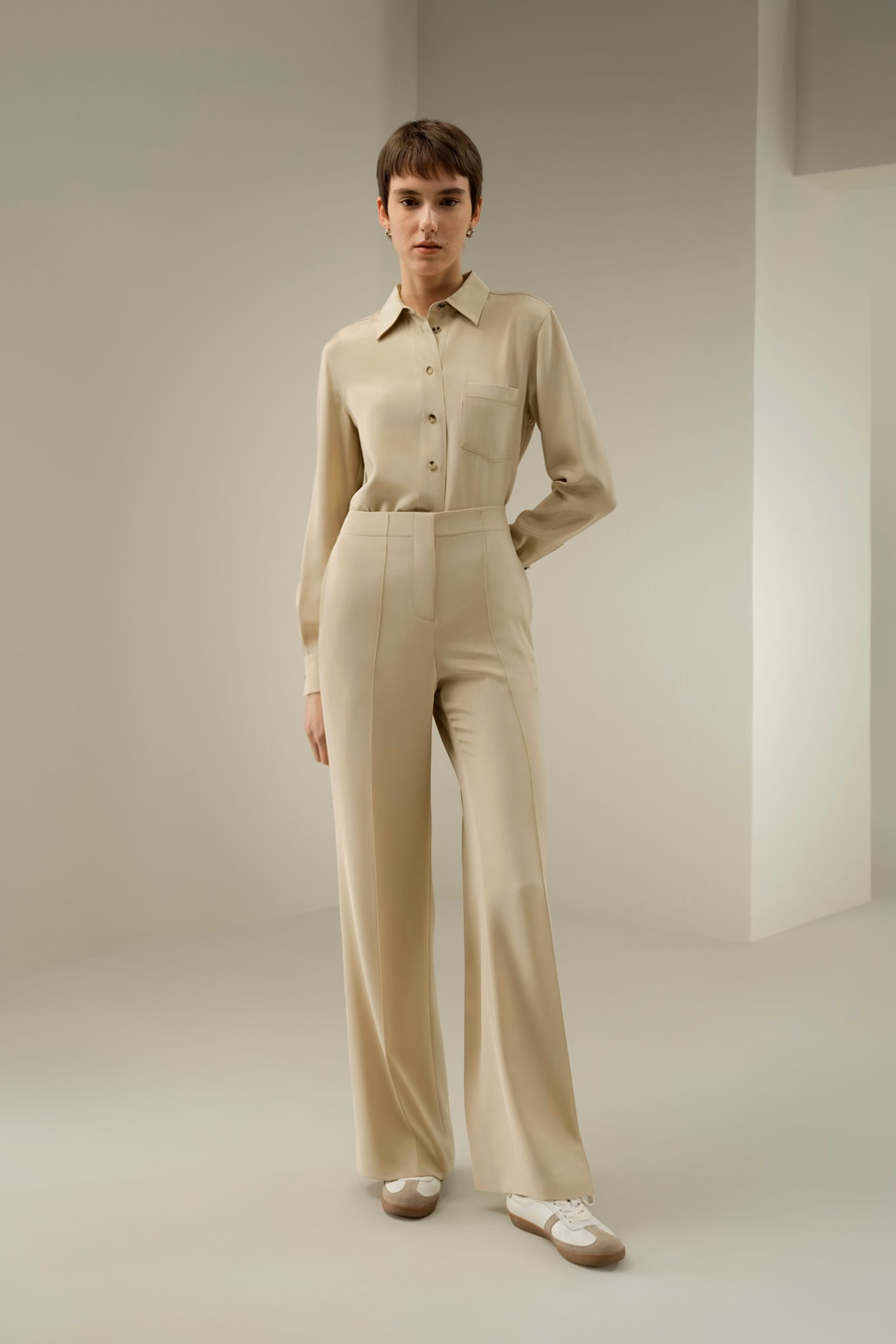 Minimalistische Zijde Crêpe Broek