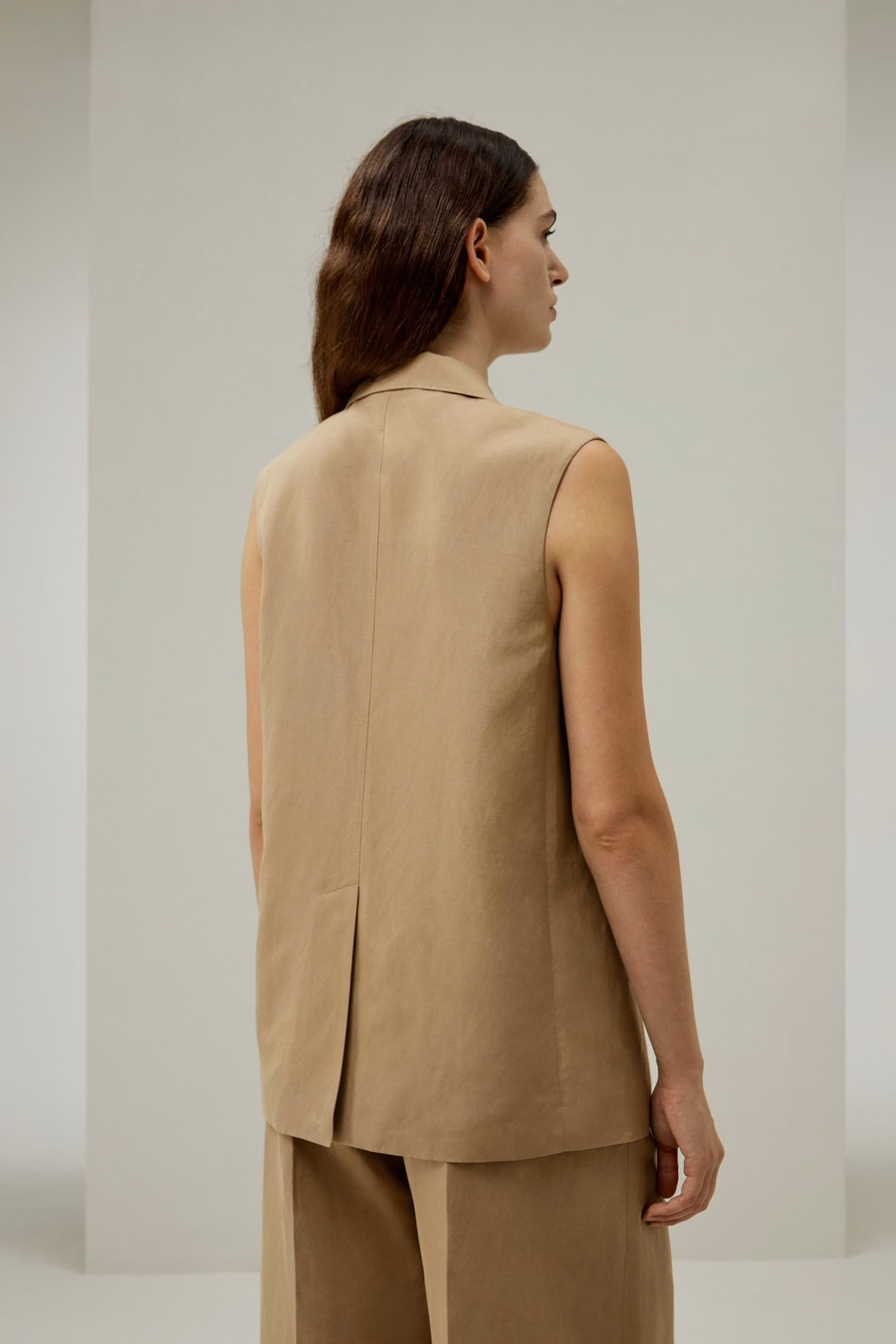Enkel Knoop Mouwloos Revers Blazer