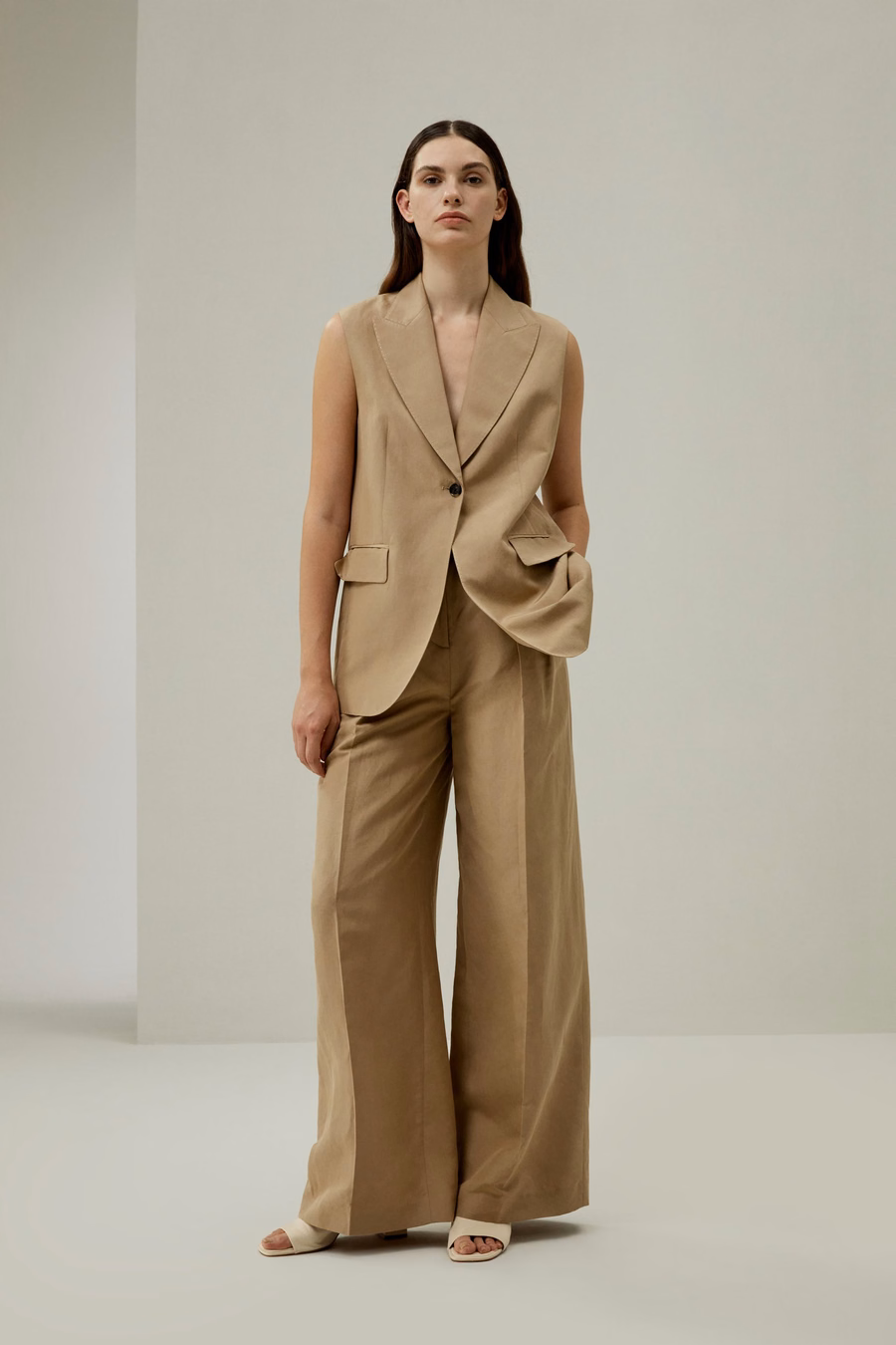 Enkel Knoop Mouwloos Revers Blazer