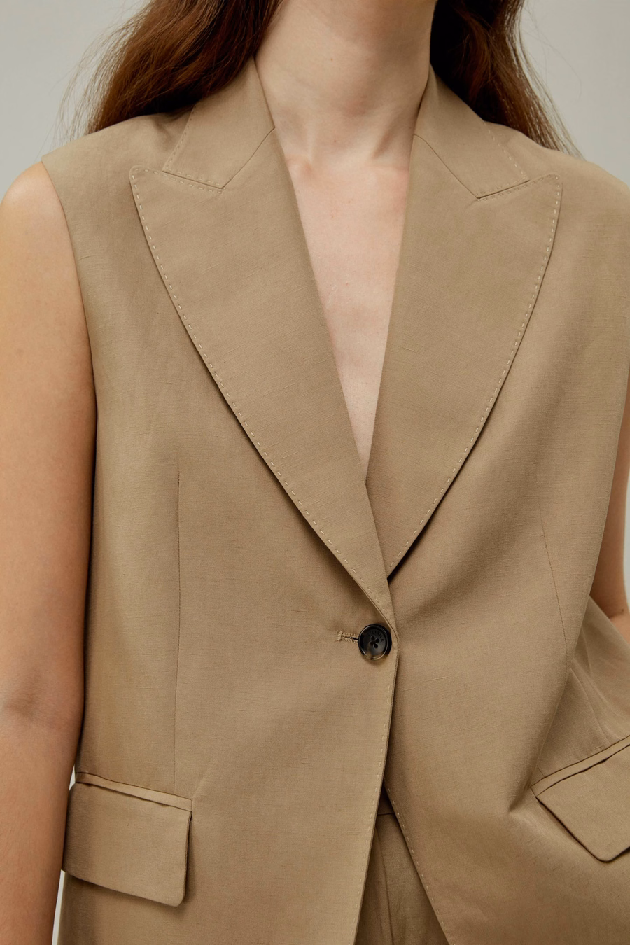 Enkel Knoop Mouwloos Revers Blazer