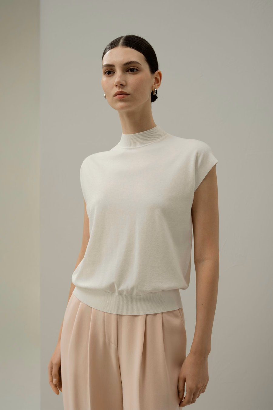 Mockneck Zijde Katoenmix Top