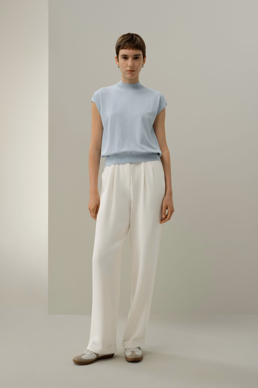 Mockneck Zijde Katoenmix Top