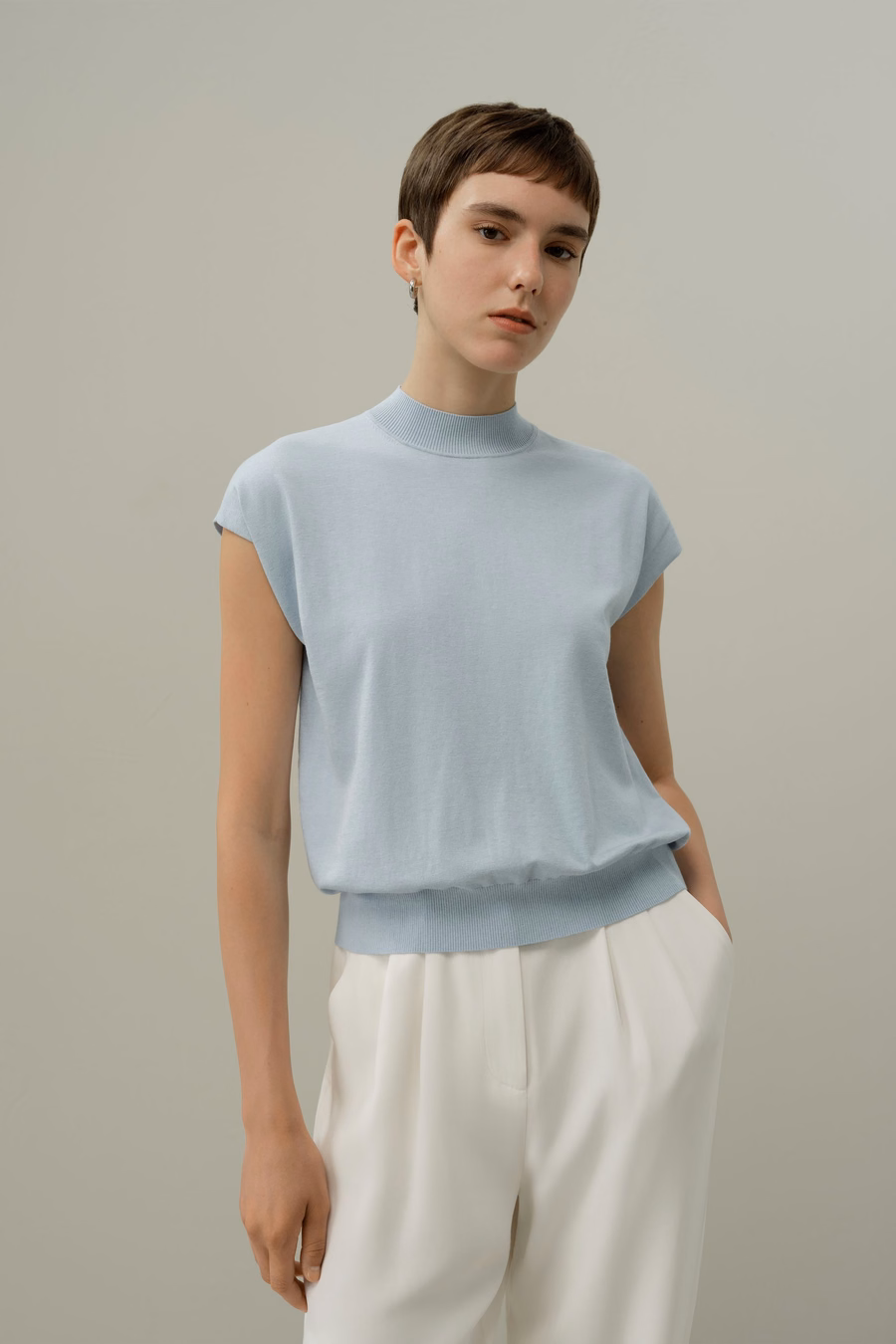 Mockneck Zijde Katoenmix Top
