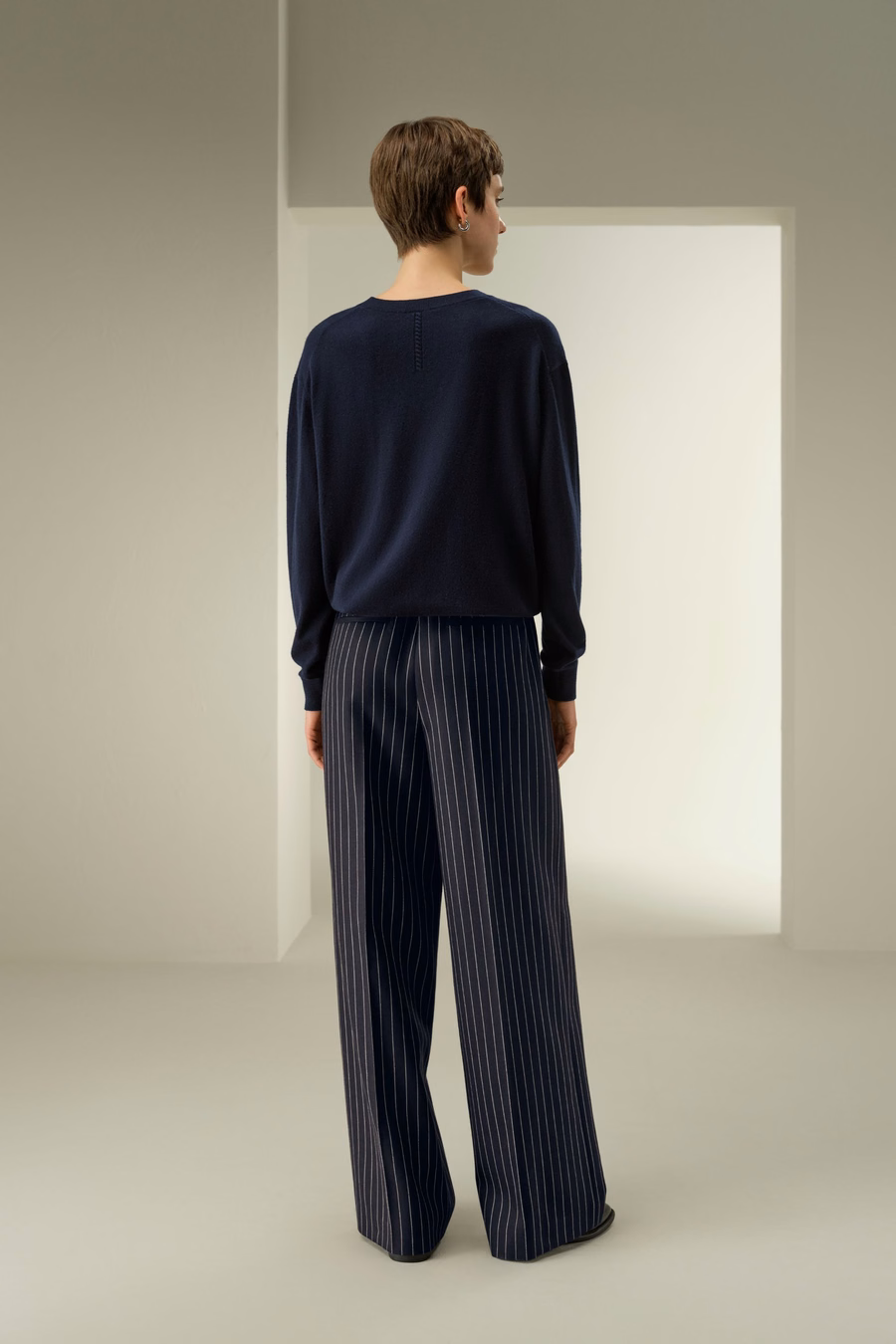 Wolmix Wijde-Leg Gestreepte Broek