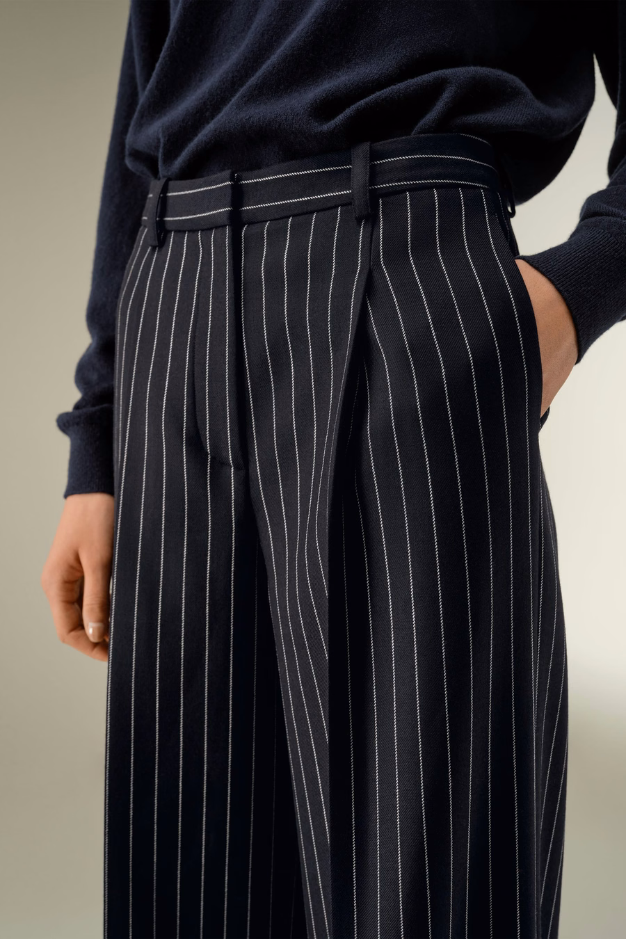 Wolmix Wijde-Leg Gestreepte Broek