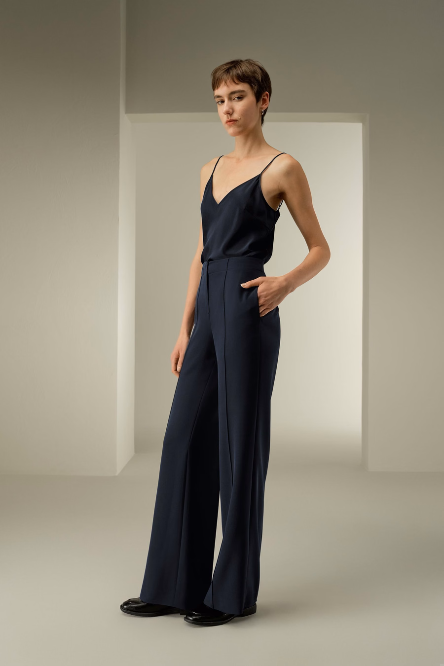 Minimalistische Zijde Crêpe Broek