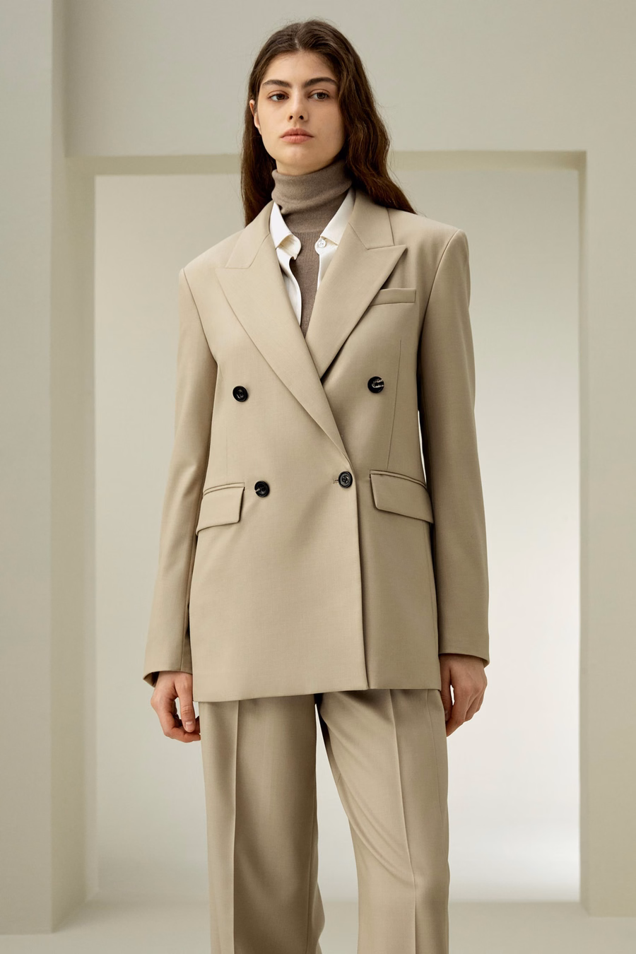Moderne schoonheid zijde wol blazer