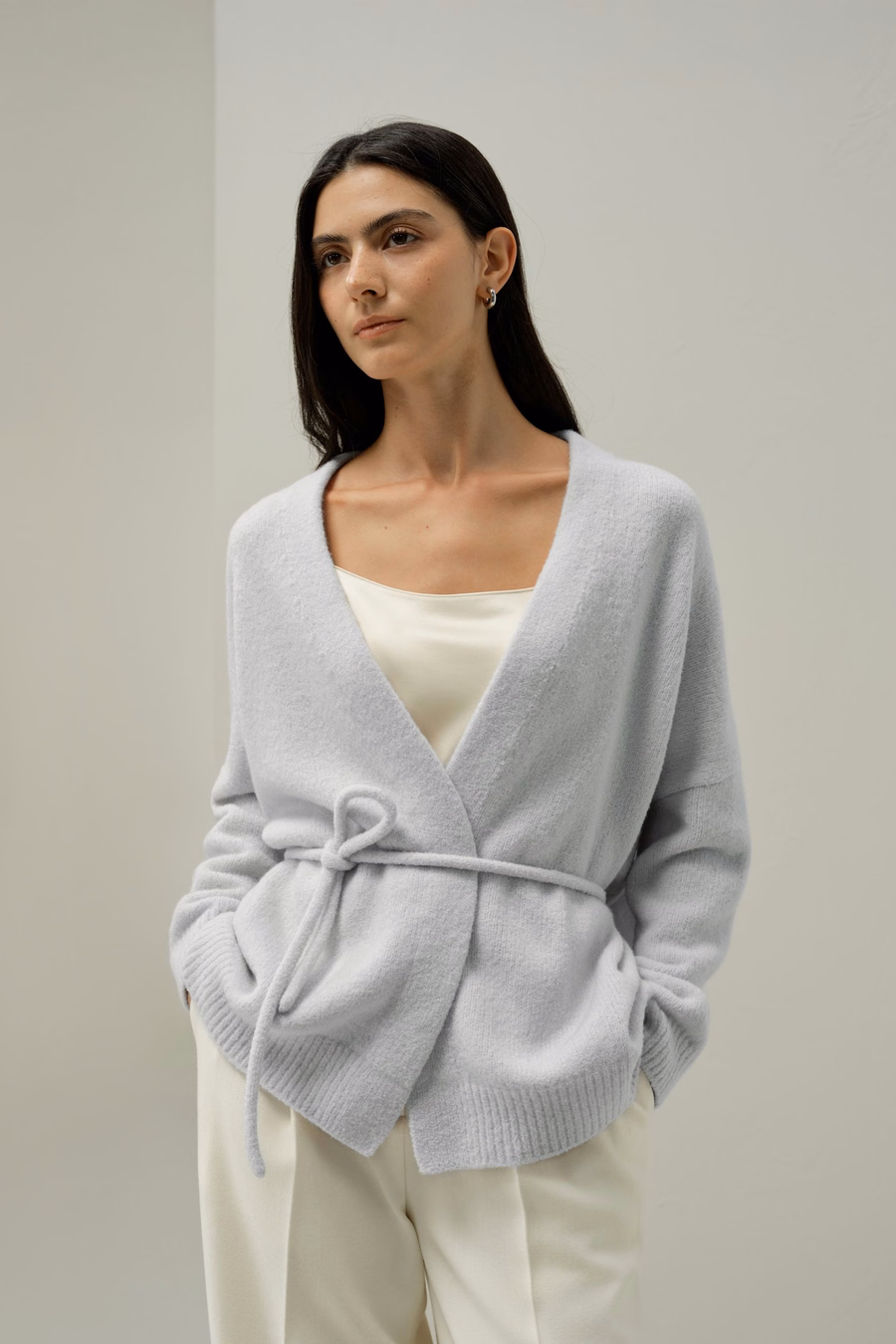 Bouclé Gebreide Zijde-Kasjmier Wrap Cardigan