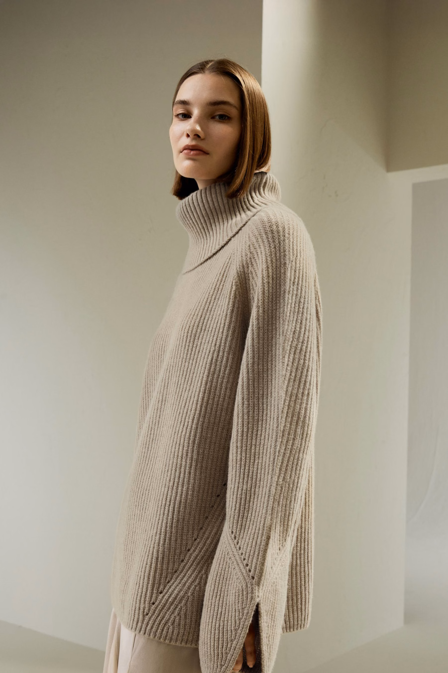 Oversized Merino Wol Trui met Splitmouwen