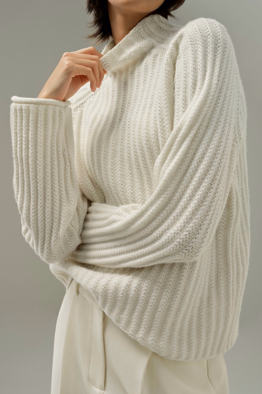 Pointelle Mock Neck Sweater