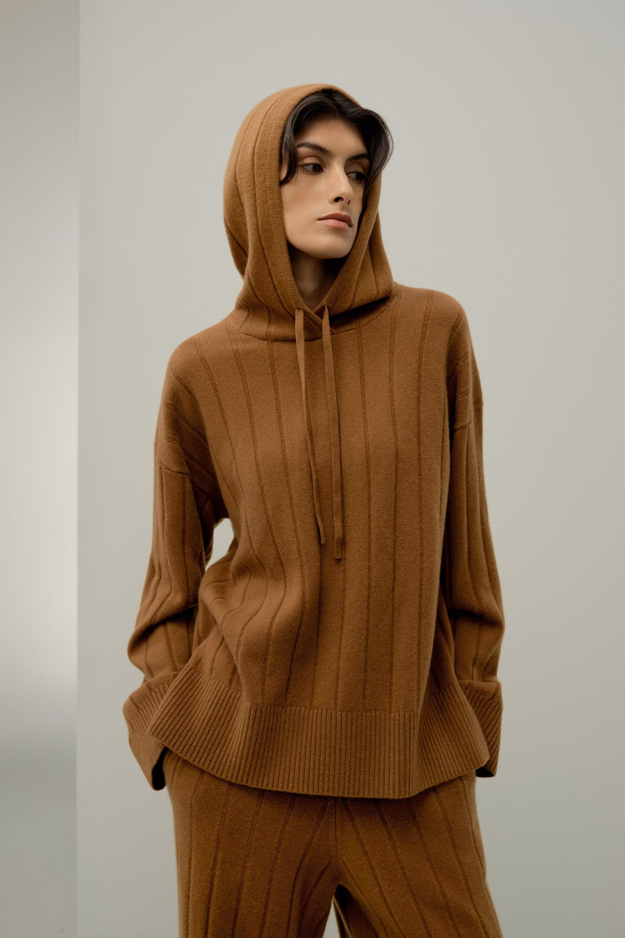 Geribbelde Hooded Knit Top