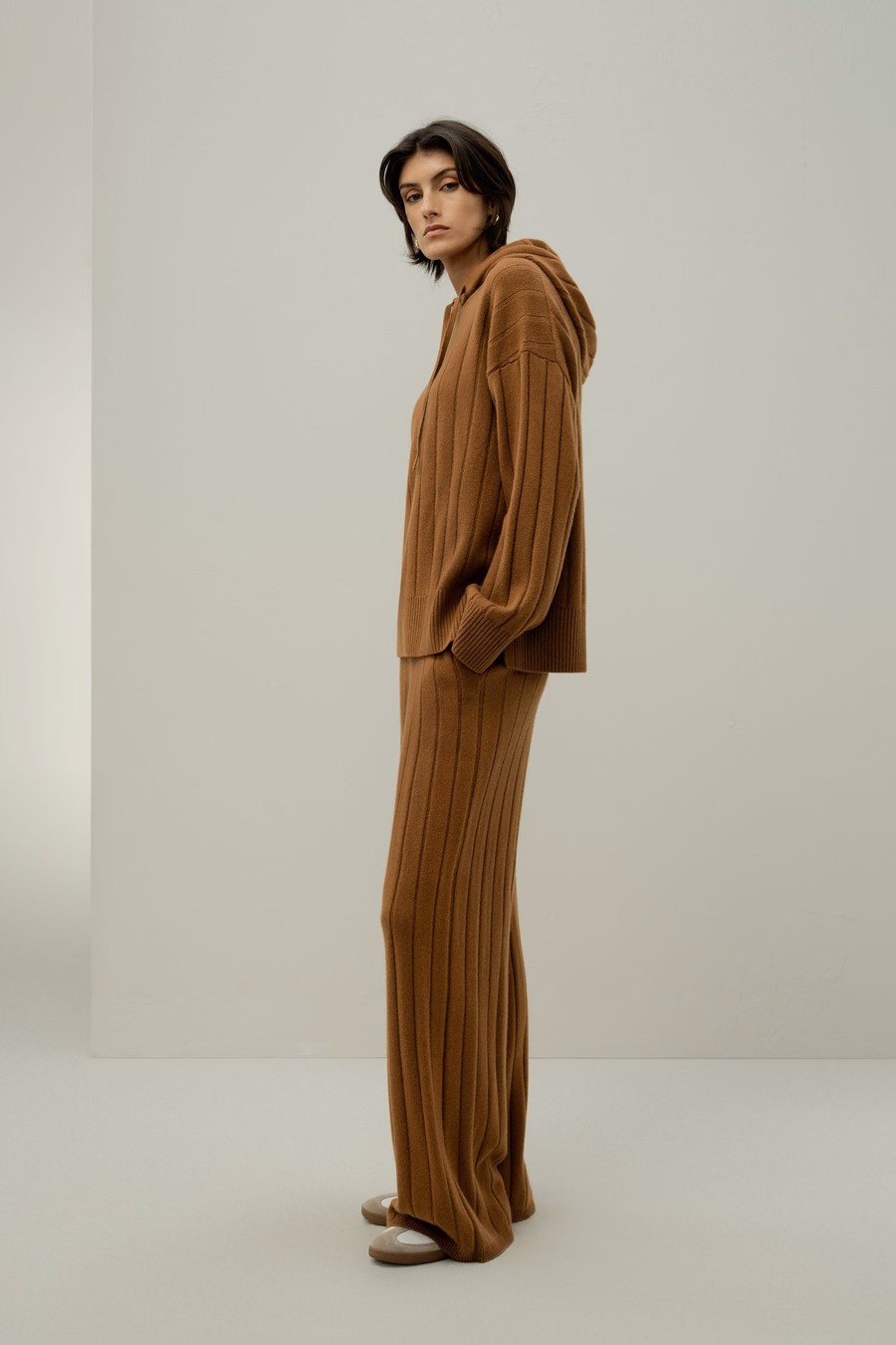 Geribbelde Hooded Knit Top