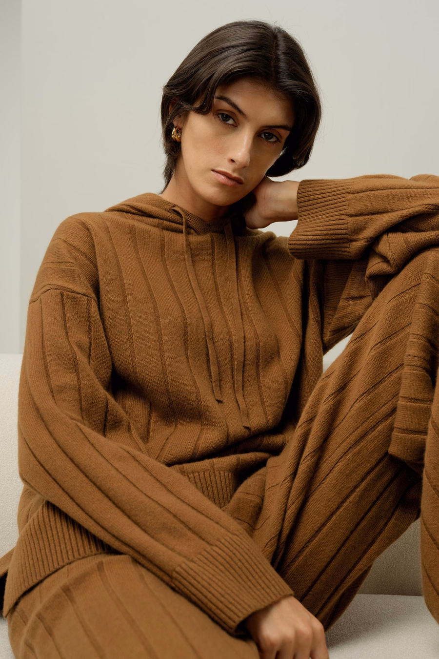 Geribbelde Hooded Knit Top