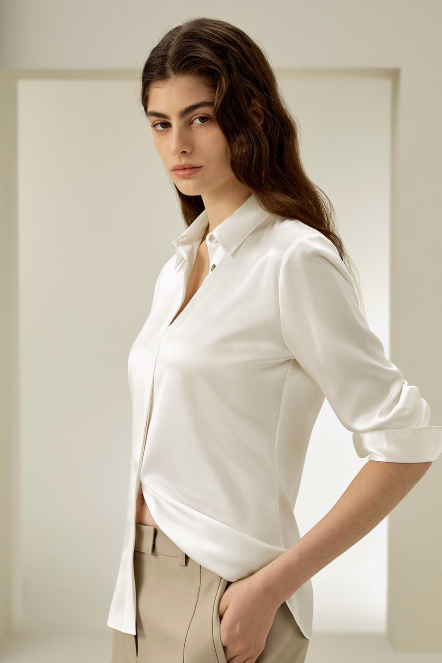 Elegante Silhouet Zijde Shirt