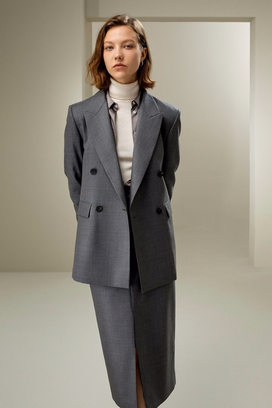 Moderne schoonheid zijde wol blazer