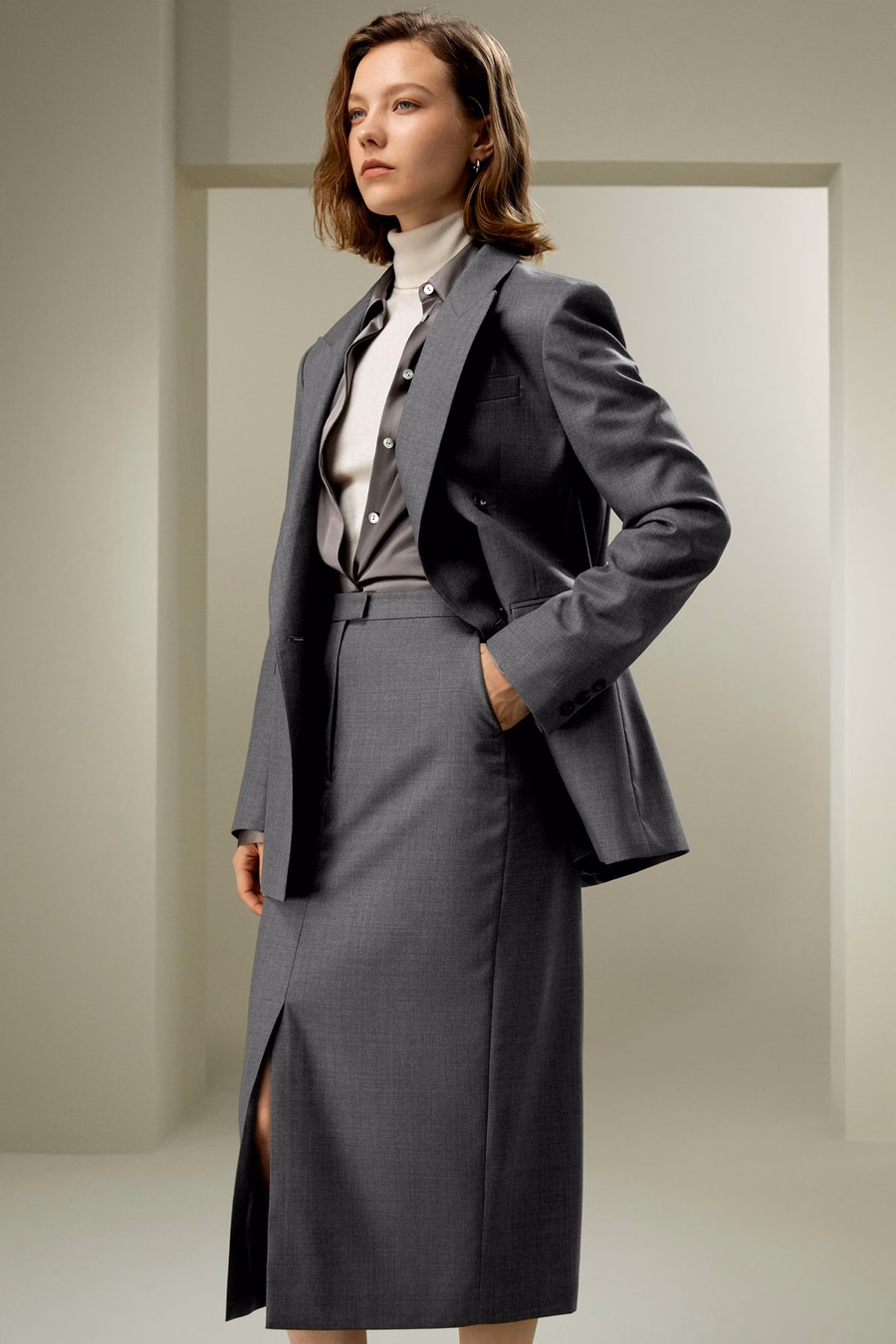 Moderne schoonheid zijde wol blazer