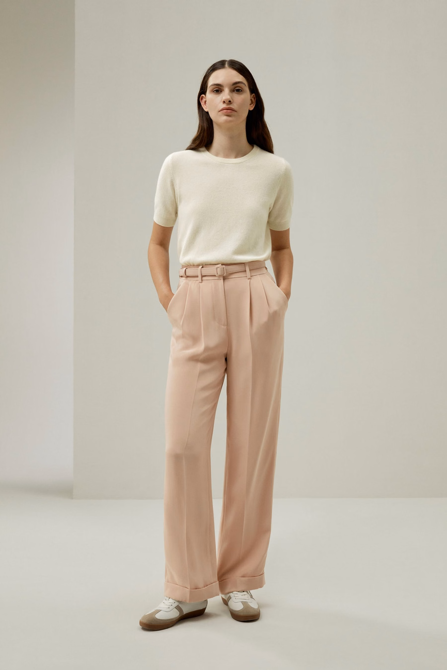 Mahonie Roze Zijde Rechte Pantalon