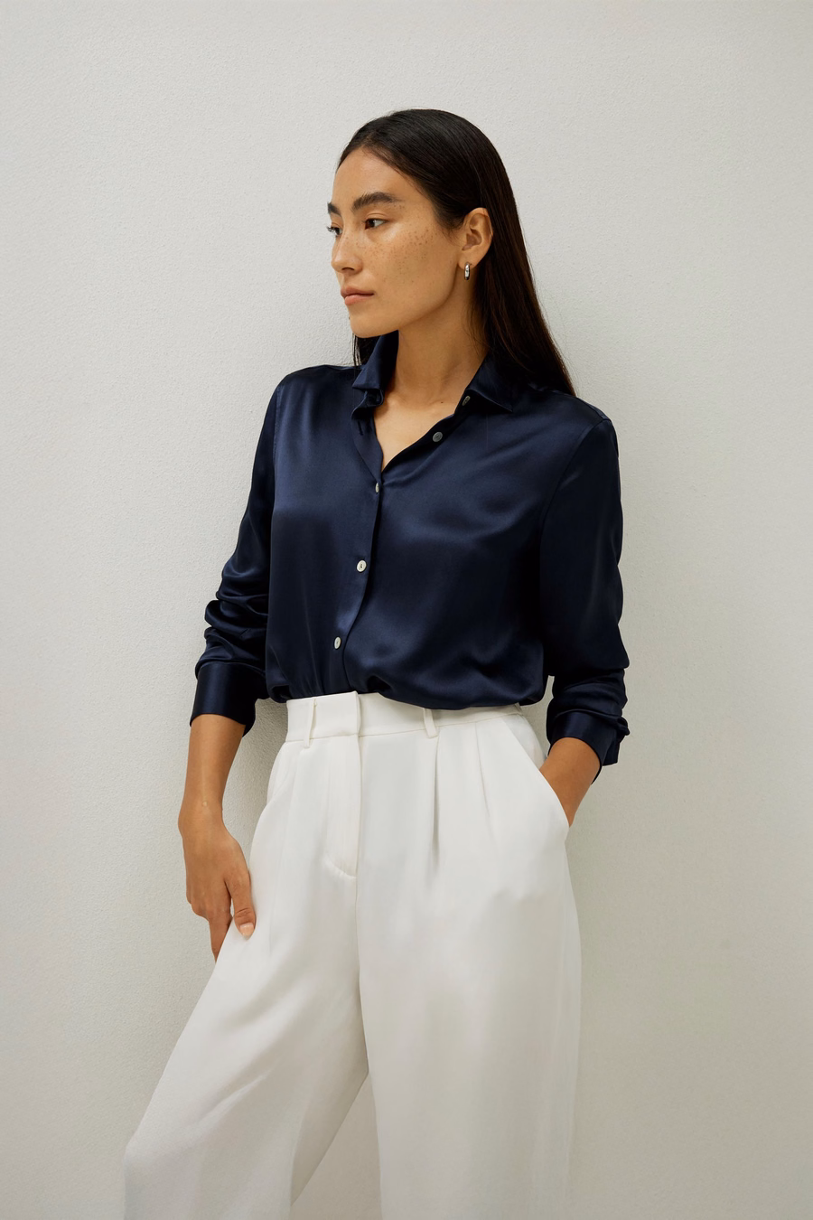 Elegante Knop-Up Zijde Shirt