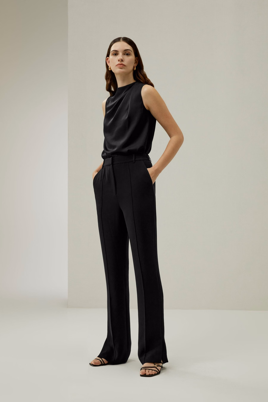 Satin Rechte Broek met Zijkap