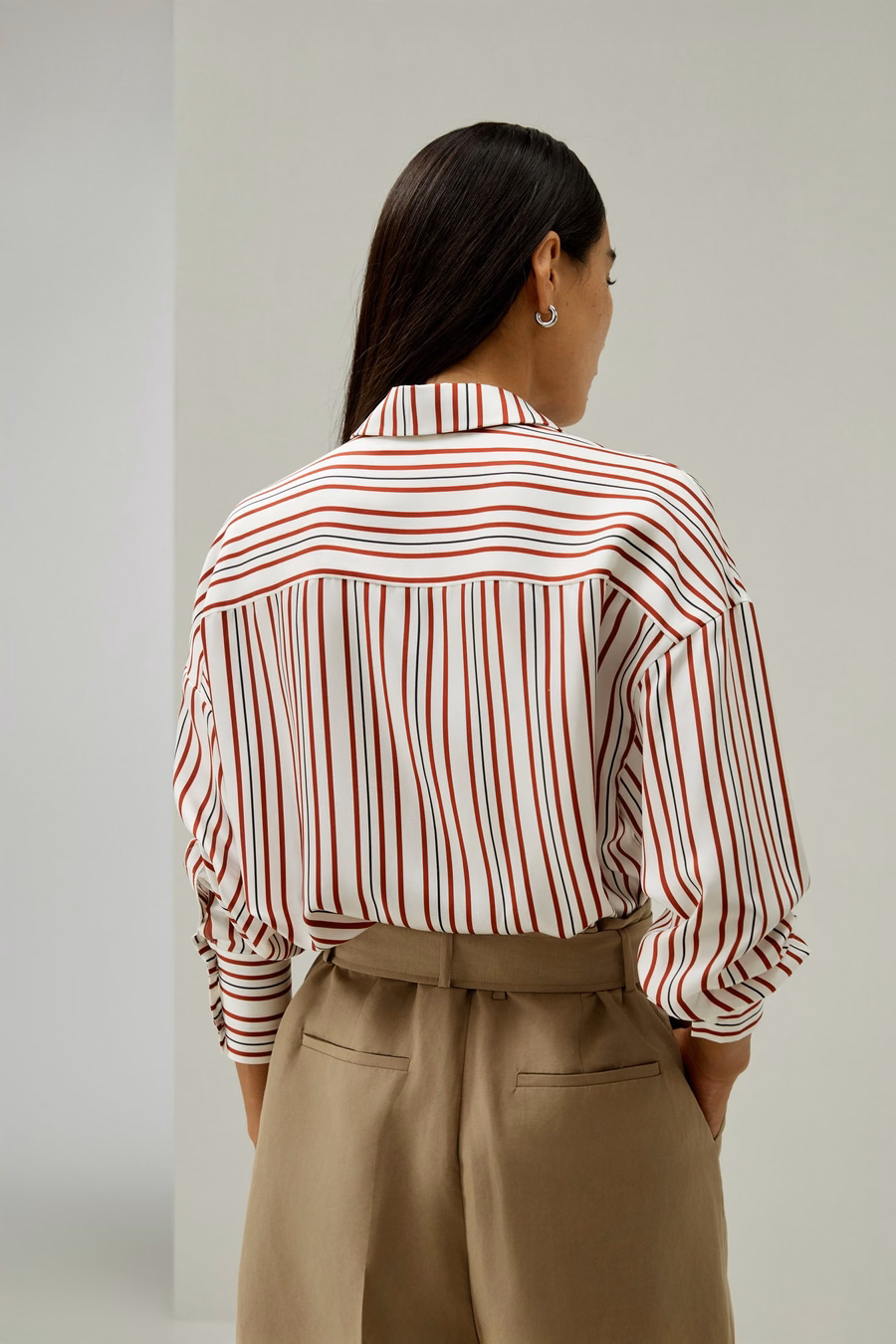 Oversized gestreepte zijden-twill shirt