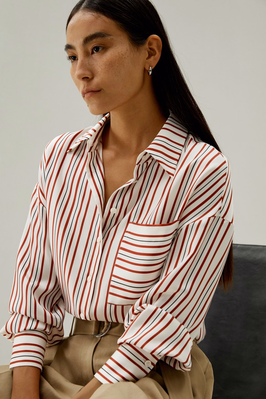 Oversized gestreepte zijden-twill shirt